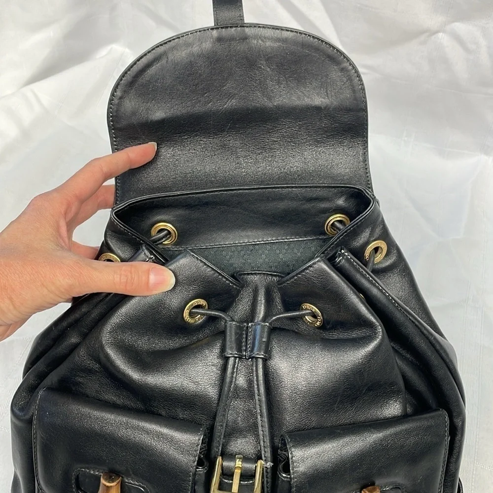 Gucci Leather Bamboo Backpack Black Designer Luxury Rucksack Twin Pocket